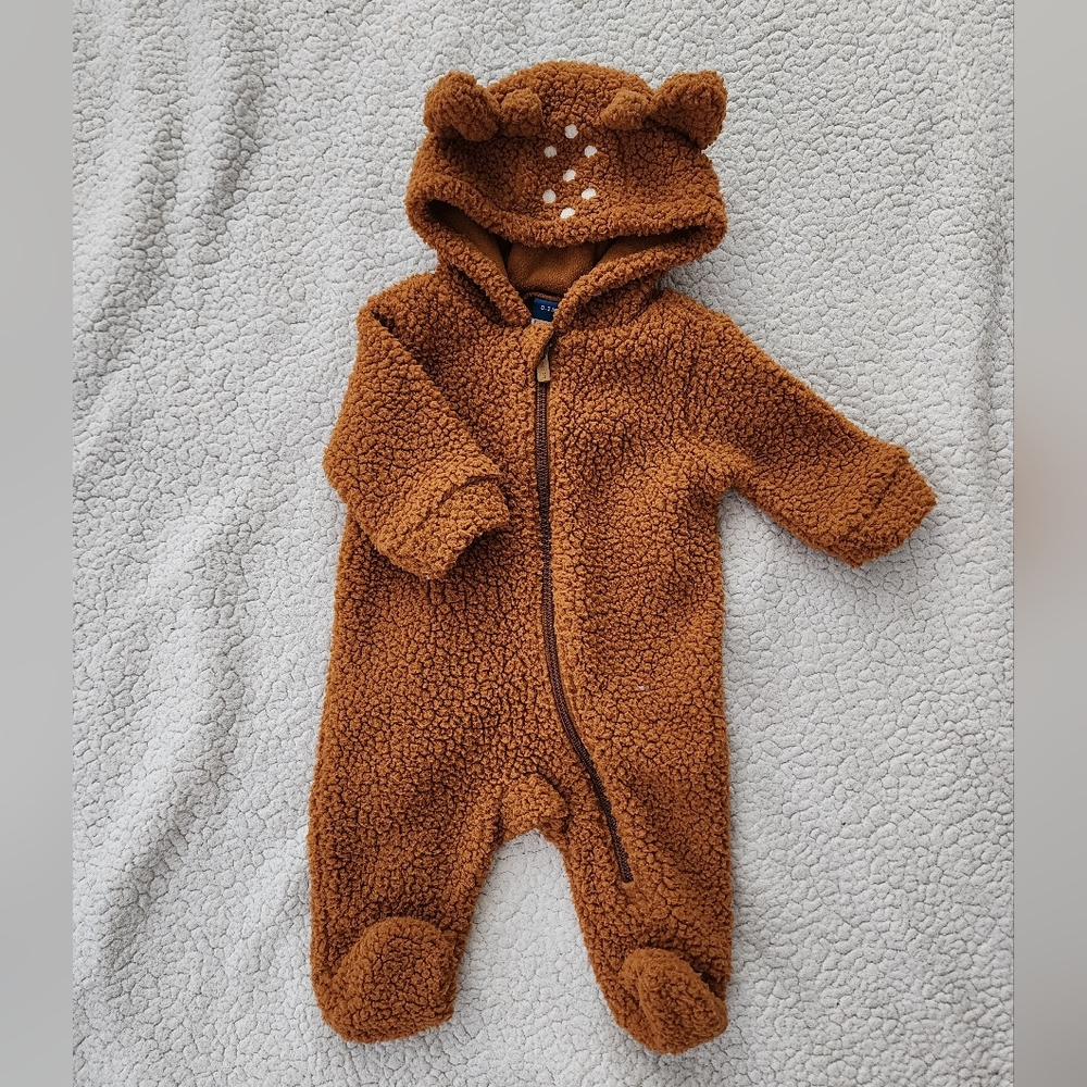Cozy Brown Deer Hooded Baby Onesie